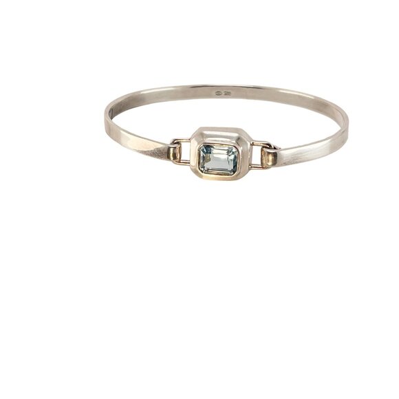 Blue Topaz Faceted, Rectangular Stone, Bezel Set Sterling Cuff Bracelet - Picture 8 of 11